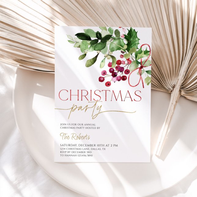 Holly and Berries Christmas Party Invitation (Creator Uploaded)