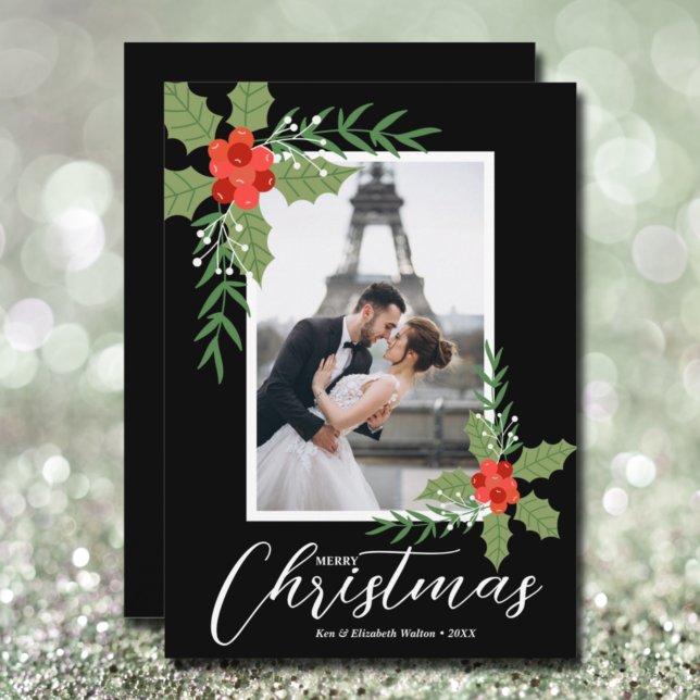 Holly and Berries Christmas Photo Holiday Card (Creator Uploaded)