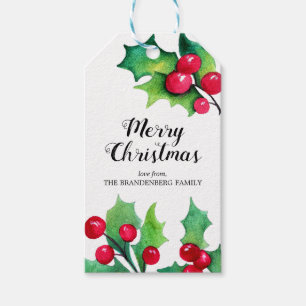 Holly and Berries Christmas Watercolor Gift Tags