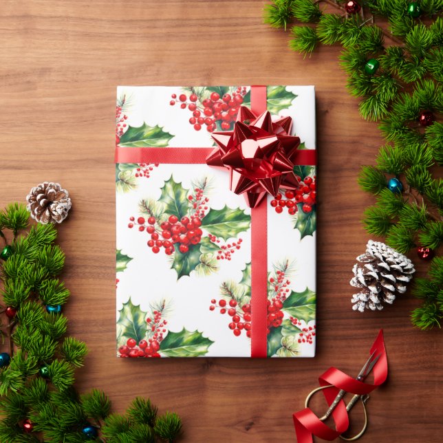 Holly and Berries Christmas Wrapping Paper (Holiday Gift)