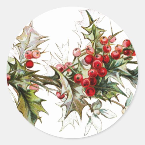 Holly and berries classic round sticker