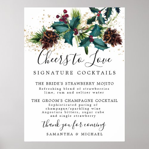 Holly and Berries Cocktails Wedding Bar Sign