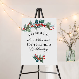 Holly and Berries Evergreens 80th Birthday Party Foam Board
