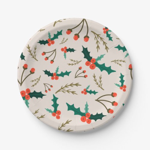 Holly and Berries Festive Holiday Paper Plates