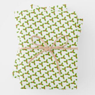 Holly and Berries Hand-drawn Christmas Holiday Wrapping Paper Sheets