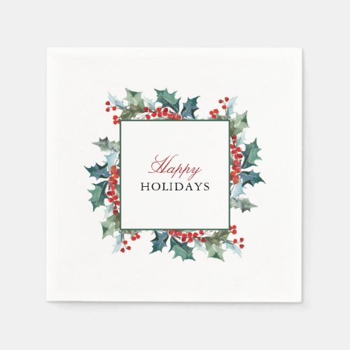 Holly and Berries Happy Holidays Napkins