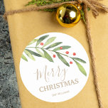 Holly and Berries Holiday Christmas Classic Round Sticker<br><div class="desc">Create stickers for holiday gifts,  party favors,  invitation envelopes and more featuring modern,  elegant holly and berries with your message in chic lettering in any color and on any color background. MATCHING items in our store.</div>