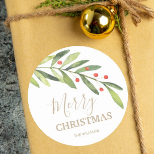 Holly and Berries Holiday Christmas Classic Round Sticker