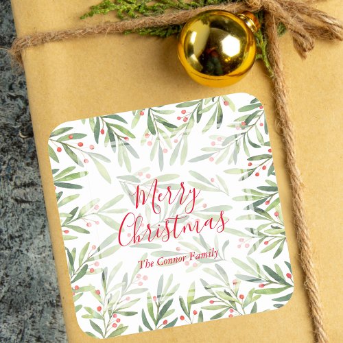 Holly and Berries Holiday Christmas Square Sticker