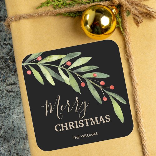 Holly and Berries Holiday Christmas Square Sticker