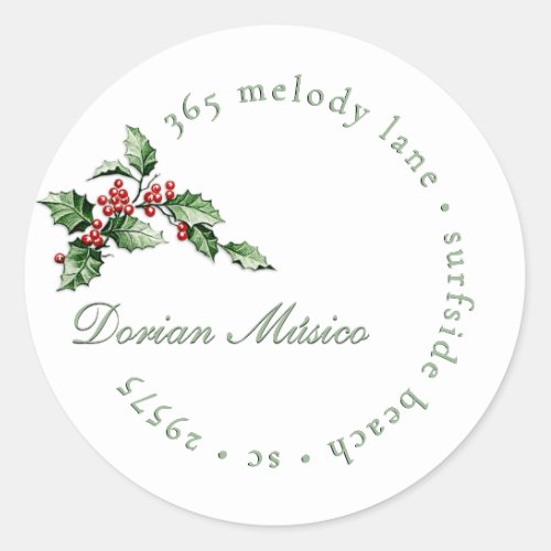Holly and Berries Holiday Green Red Address Label
