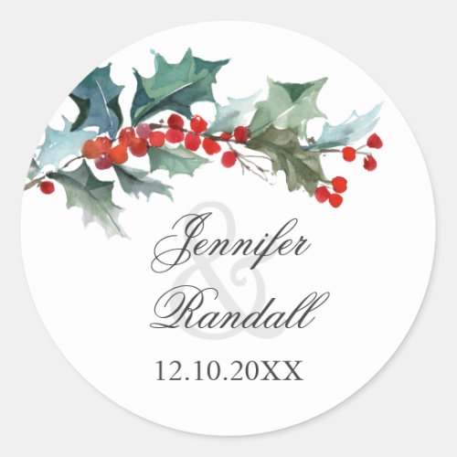 Holly and Berries Holiday Greenery Classic Round Sticker