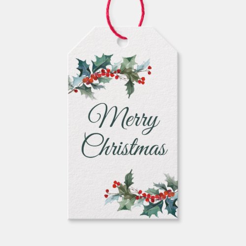 Holly and Berries Merry Christmas Gift Tags