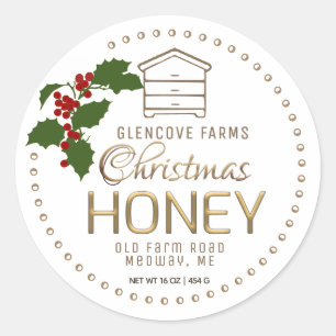 Holly and Berries Merry Christmas Gold Hive Honey Classic Round Sticker