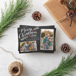 Holly and Berries Merry Christmas Two Photo Holiday Card<br><div class="desc">The front of this card features holly and berries along with two of your photos. The back is a blank "chalkboard" with lots of space for you to add a family newsletter if you would like. Use the template form to add your custom text and photos to the front of...</div>