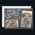 Holly and Berries Merry Christmas Two Photo Holiday Card<br><div class="desc">The front of this card features holly and berries along with two of your photos. The back is a blank "chalkboard" with lots of space for you to add a family newsletter if you would like. Use the template form to add your custom text and photos to the front of...</div>