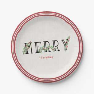Holly And Berries Merry Everything  Red Edge   Paper Plates