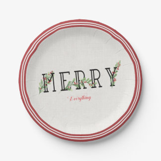Holly And Berries Merry Everything Red Edge Paper Plates
