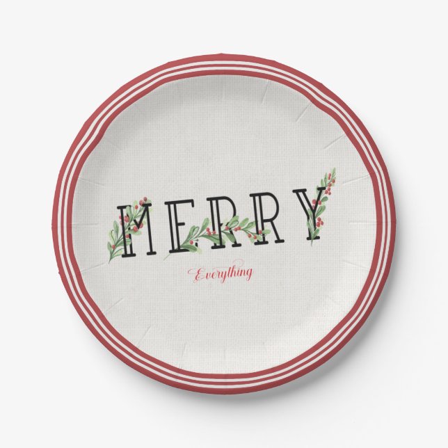 Holly And Berries Merry Everything  Red Edge   Paper Plates (Front)