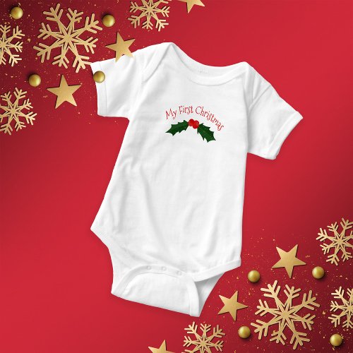 Holly and Berries My First Christmas Baby Bodysuit