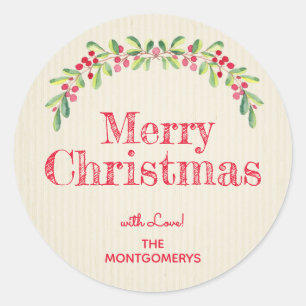 Holly and Berries on Ivory Christmas Holiday Classic Round Sticker