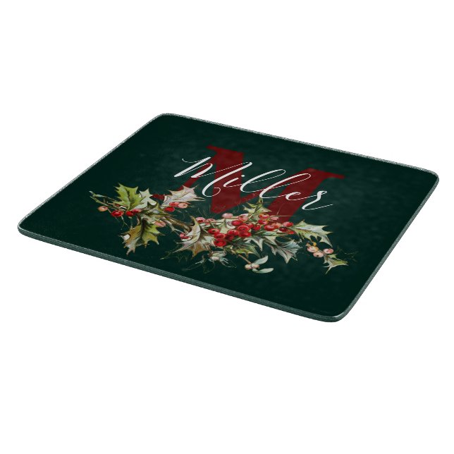 Holly and berries personalized  cutting board (Corner)