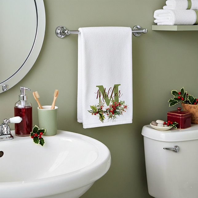 Holly and berries personalized  hand towel  (Creator Uploaded)