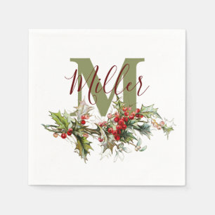 Holly and berries personalized napkins