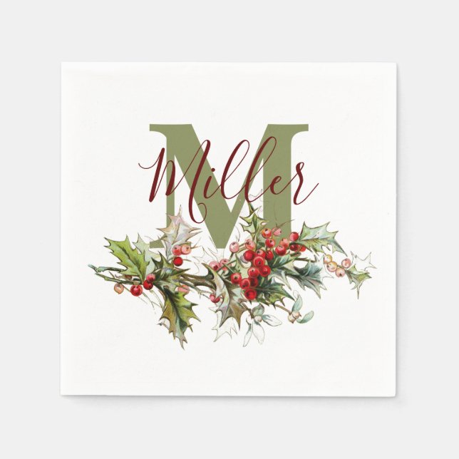 Holly and berries personalized  napkins (Front)