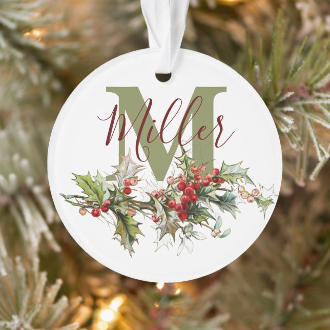Holly and berries personalized  ornament (Tree)