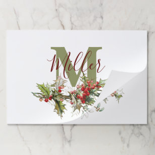 Holly and berries personalized paper placemats