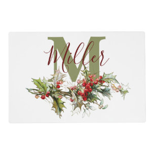 Holly and berries personalized placemat