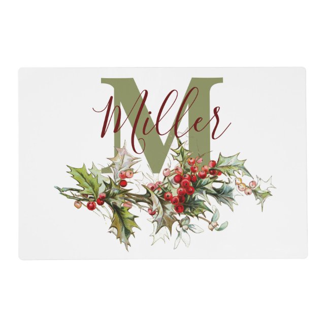 Holly and berries personalized placemat (Front)