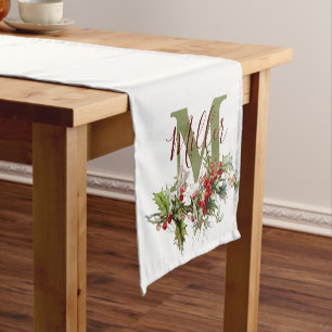 Holly and berries personalized short table runner