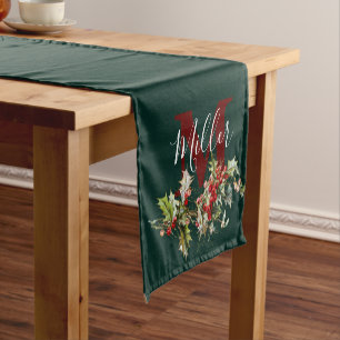 Holly and berries personalized short table runner