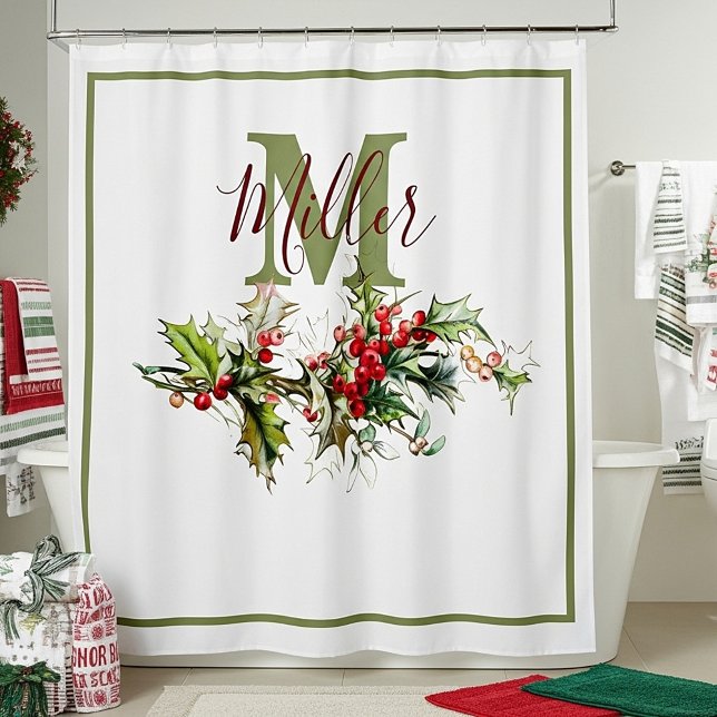 Holly and berries personalized  shower curtain (Creator Uploaded)