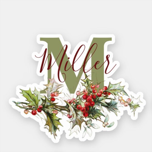 Holly and berries personalized sticker