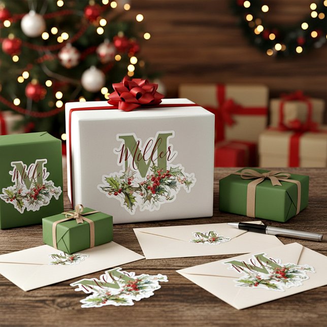 Holly and berries personalized sticker (Creator Uploaded)