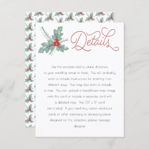 Holly and Berries Pine Bough Wedding Details Invitation