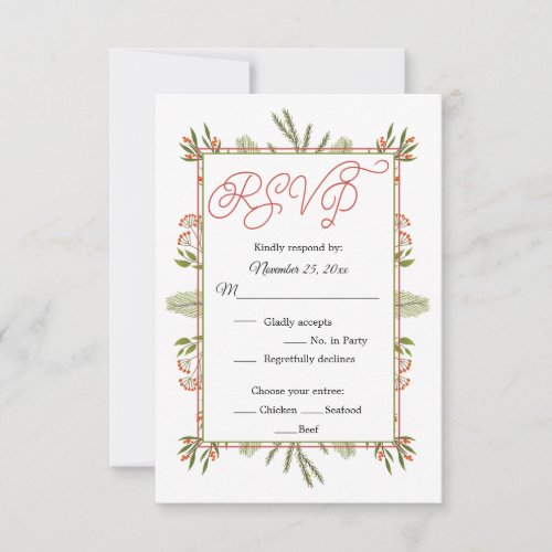 Holly and Berries Pine Branches Wedding RSVP