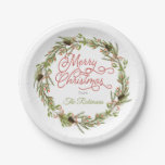 Holly and Berries Pine Merry Christmas Paper Plates