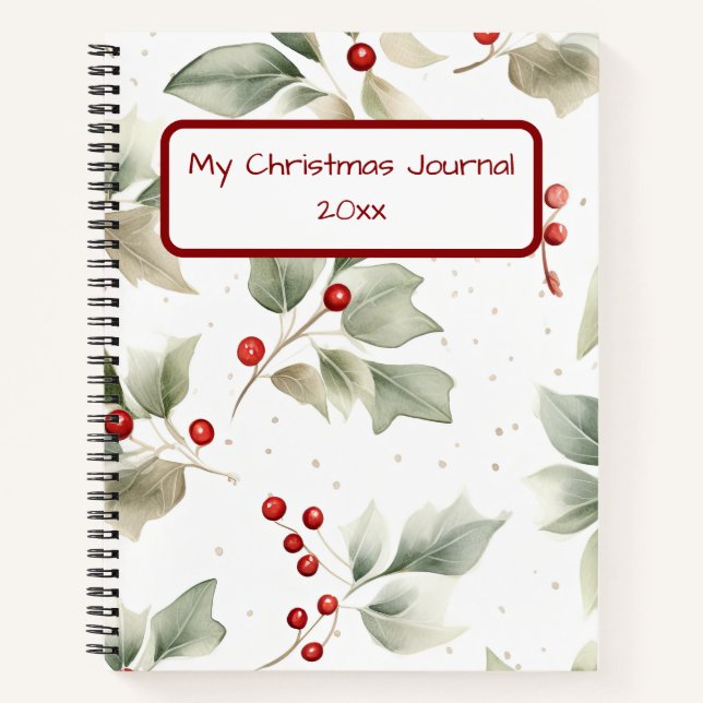 Holly and Berries Watercolor Notebook (Front)