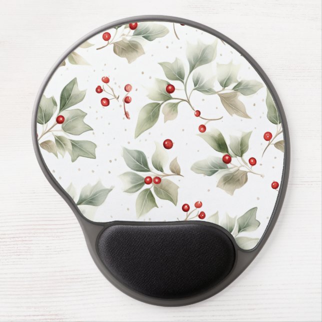 Holly and Berries Watercolor Style Gel Mouse Pad (Front)