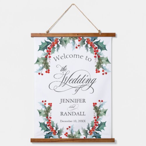 Holly and Berries Wedding Welcome  Hanging Tapestry