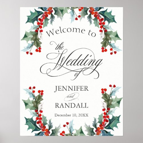 Holly and Berries Wedding Welcome Signage Poster