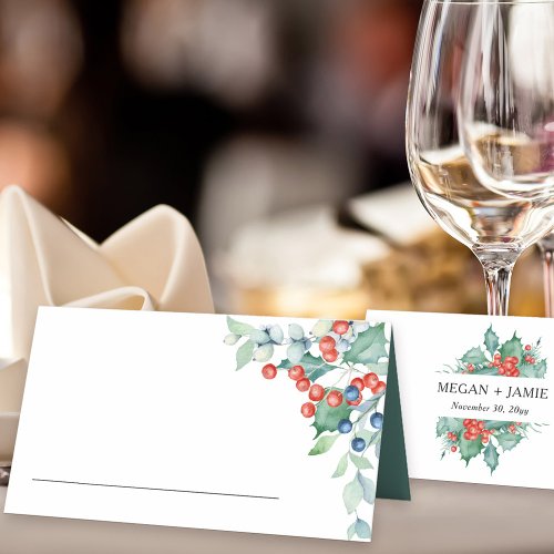 Holly and Berries Winter Wedding Place Card