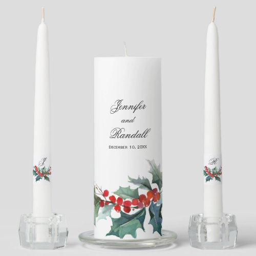 Holly and Berries Winter Wedding Unity Candle Set