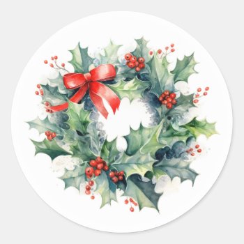 Holly And Berries Wreath • Christmas Gift Labels by AJsGraphics at Zazzle