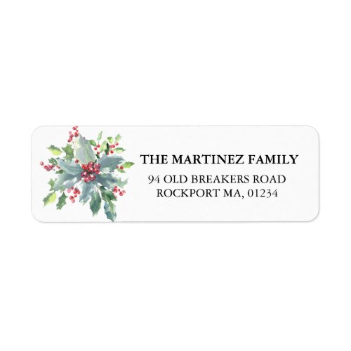 Holly and Berry Christmas Holiday Return Address Label