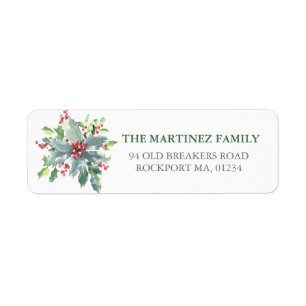 Holly and Berry Christmas Holiday Return Address Label